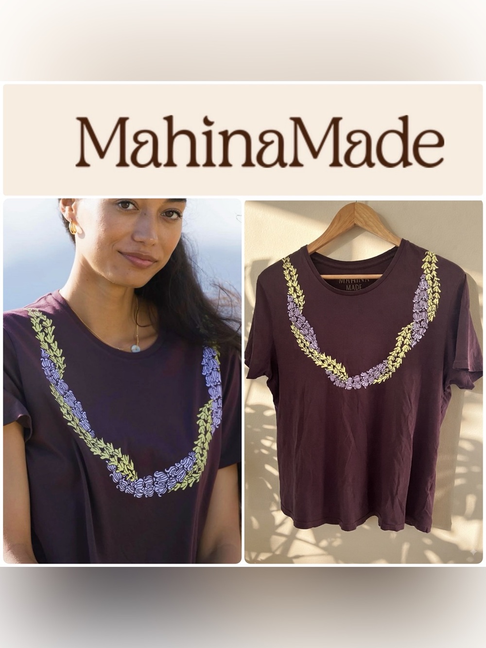 Mahina Made Lei Pili Tee ✨ Hawaii • Pakalana & Crown Flower Pua • LARGE